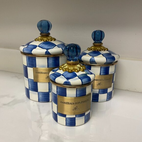 Mackenzie-Childs Set of 3 Royal Check Cannisters New in Box - Picture 1 of 6